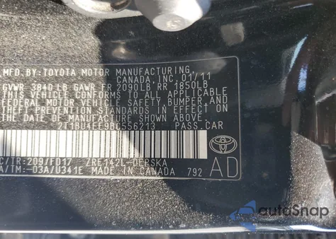 2011 Toyota Corolla Base from USA, damaged, VIN 2T1BU4EE9BC556213